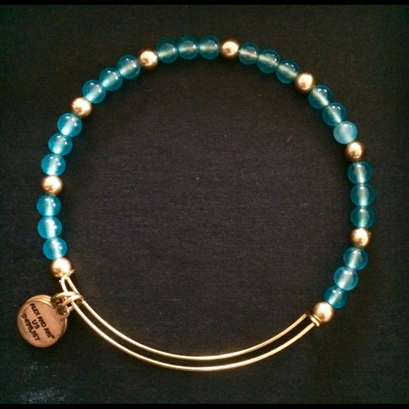 Alex & Ani Bracelet: Gold & Light Blue Clear Beads - Picture 2 of 3